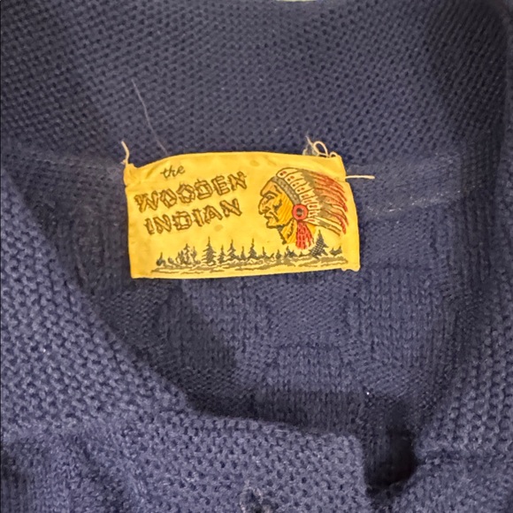 Vintage 1960s The Wooden Indian Navy Sweater Coat Large Union Retro Mod Cardigan - Picture 4 of 16